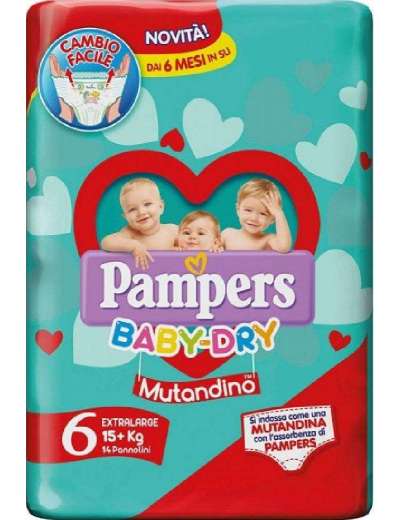 PAMPERS BABY DRY MUTANDINO TAGLIA 6 EXTRALARGE 15+KG PZ 14