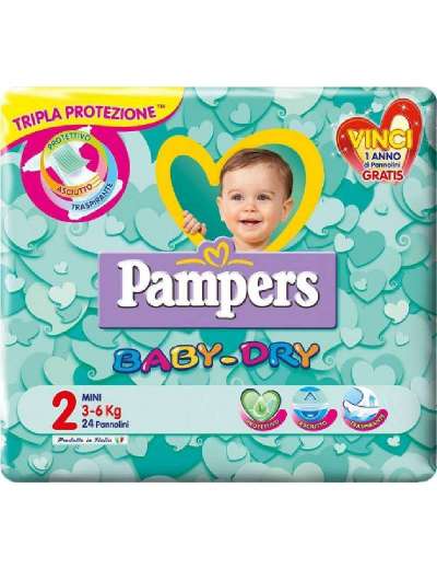 PAMPERS BABY DRY TAGLIA 2 MINI 3-6KG PZ 24