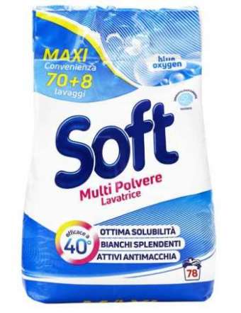 SOFT DETERSIVO BUCATO LAVATRICE IN POLVERE BLUE OXYGEN FUSTONE 70+8 LAVAGGI